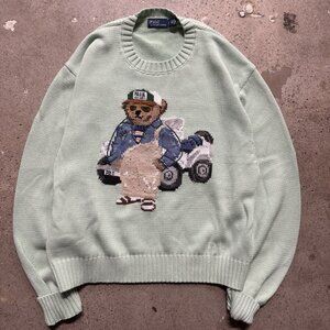 Polo Ralph Lauren Bear Cotton Sweater size Small color green fashion tops women